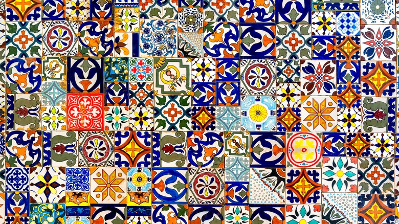 brightly colored tiles laid out