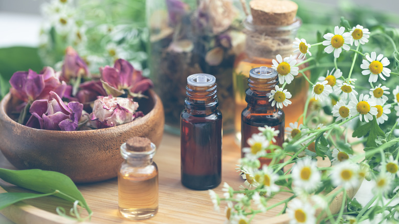 open bottles of essential oils