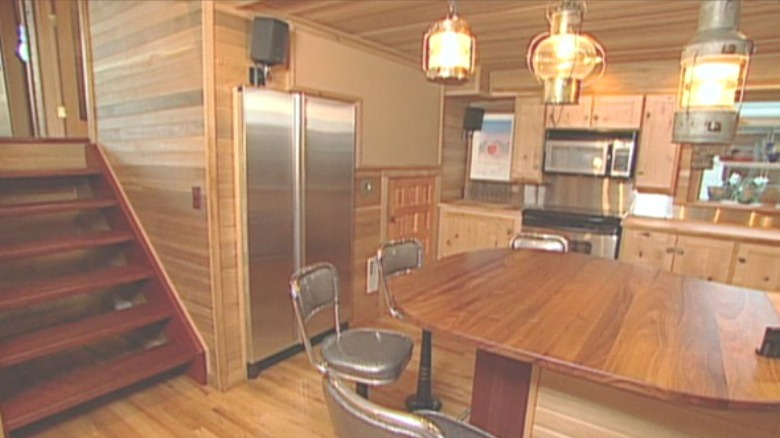 wooden kitchen in houseboat 