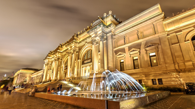 The Met at night fountain 