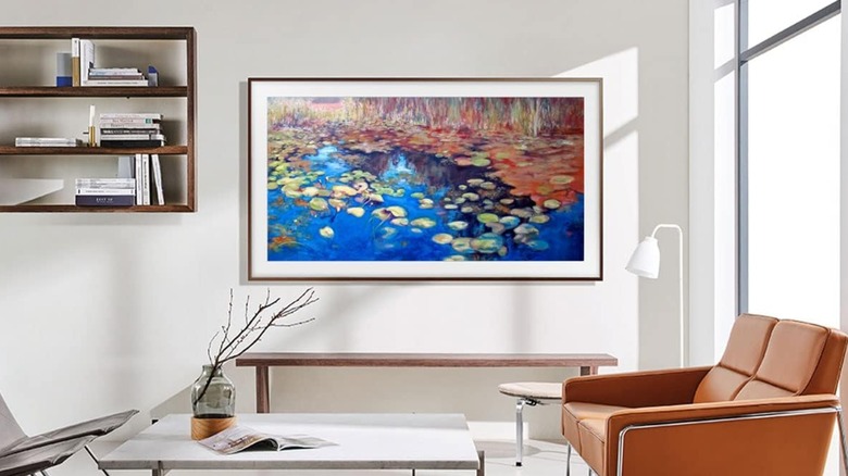 A living room with a Samsung The Frame TV