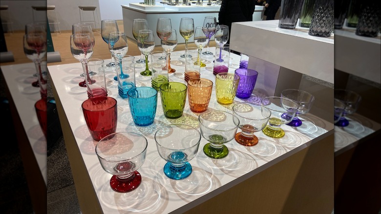 rainbow glassware set on table