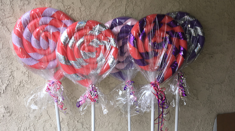 red and purple lollipop decorations