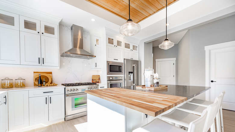 butcher block counter in kitchen