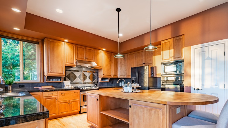 kitchen with stone and wood counters