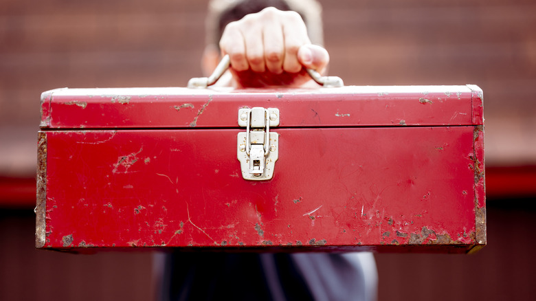 person holding toolbox