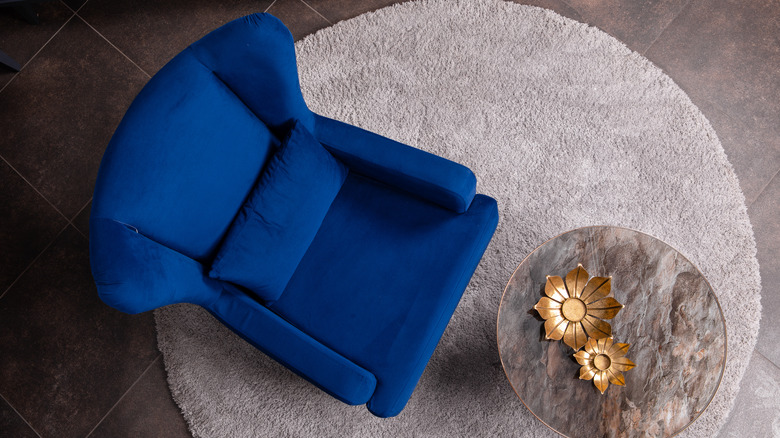 bright blue fabric armchair