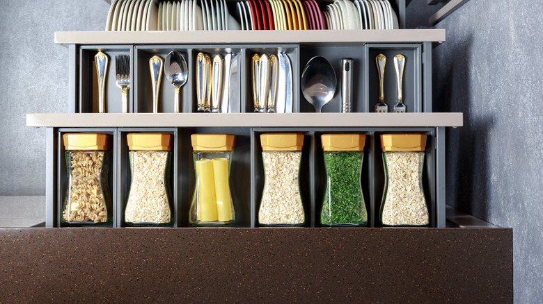 Spices laid out in drawer