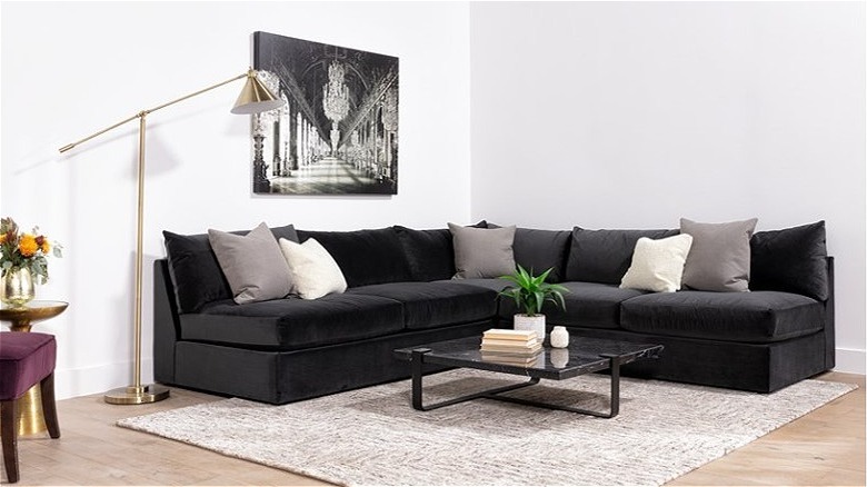 Black sectional velvet sofa