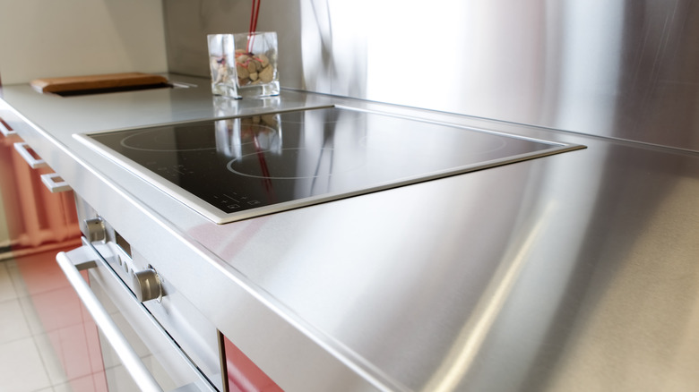 Close up of steel countertop