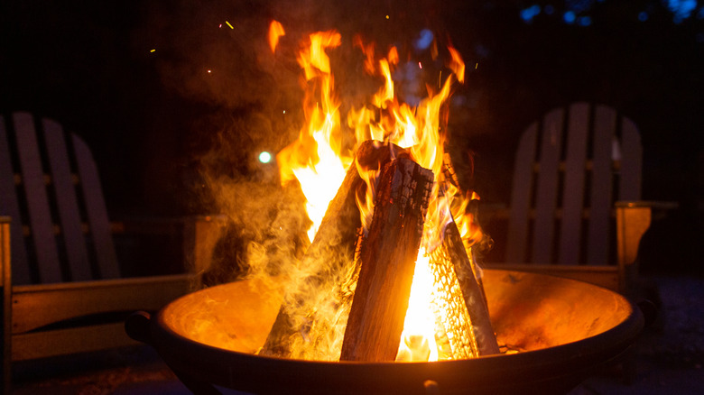 a fire in a fire pit