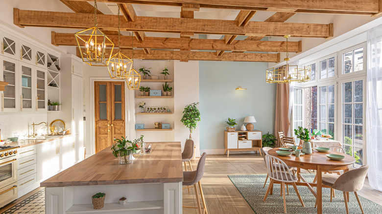 wood beamed ceiling kitchen