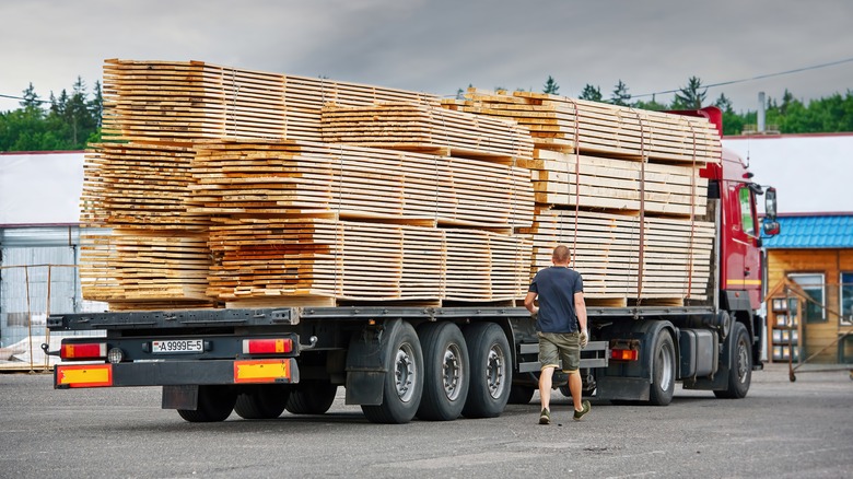 lumber planks on delivery truck