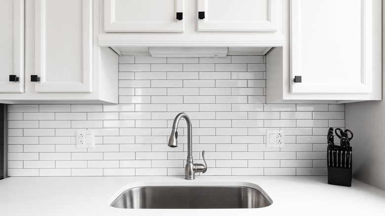 White backsplash in kitchen