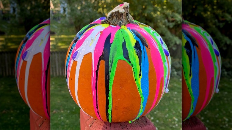 neon painted pumpkins