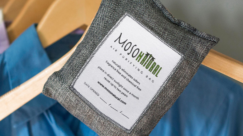 An air purifying bag in a closet