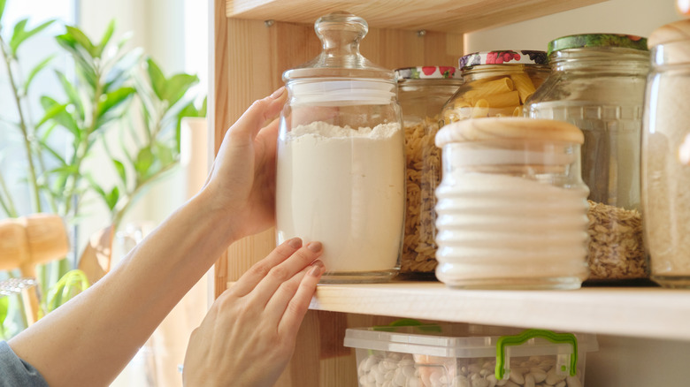 Flour in jar on shelf