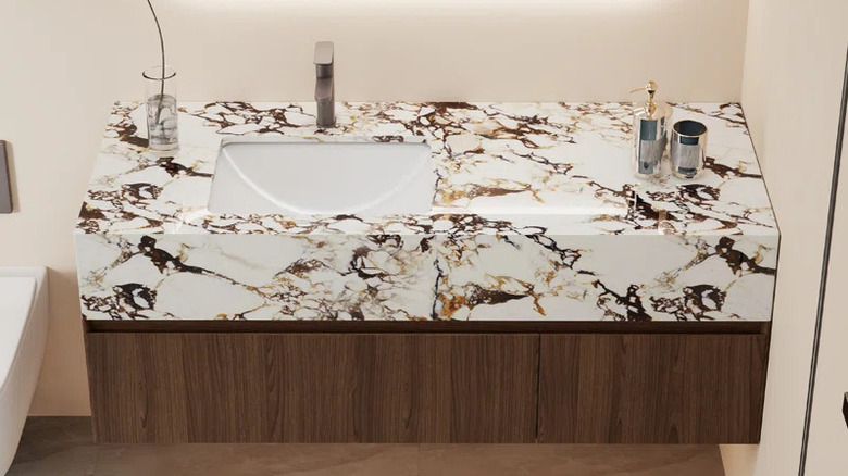 heavy marble vanity in bathroom