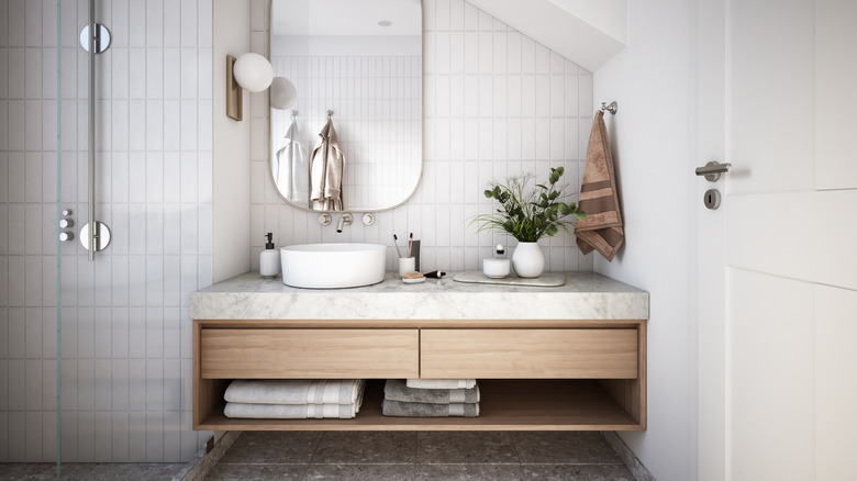 white bathroom with floating vanity