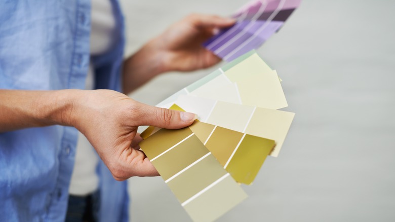 person holding paint swatches