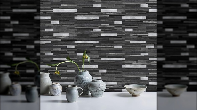 Gray backsplash tiles