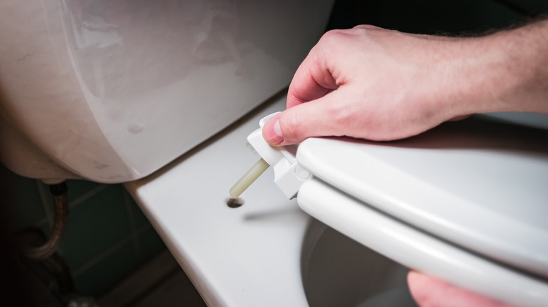 Person installing a toilet seat