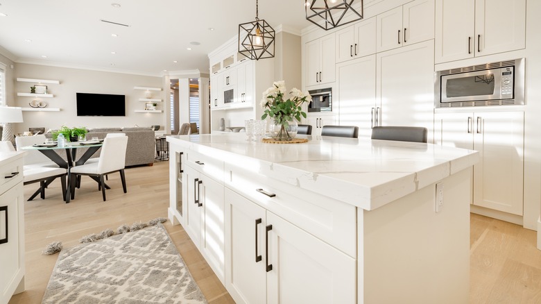 Kitchen leading into living area