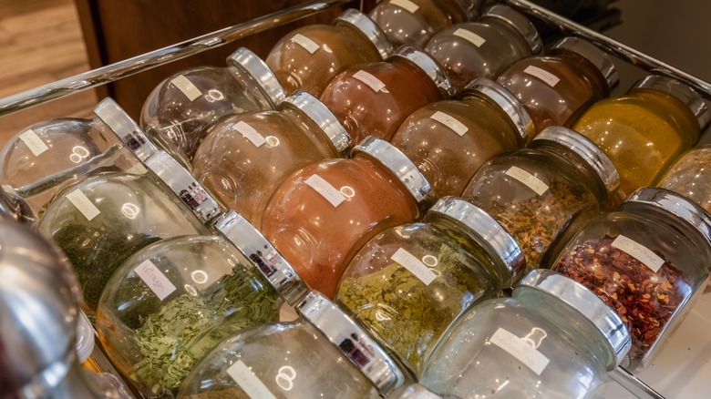 Spices stored in glass jars