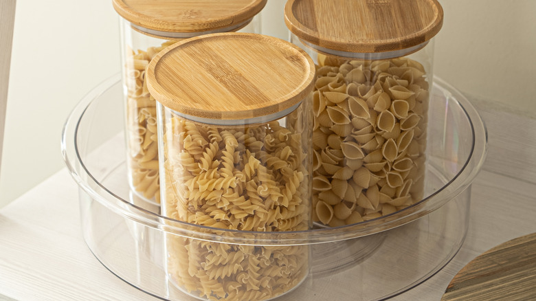 jars on turntable storage