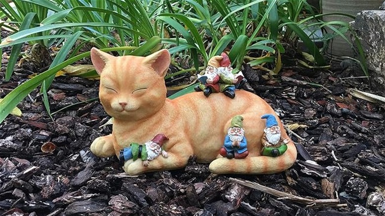 orange tabby cat gnome statue