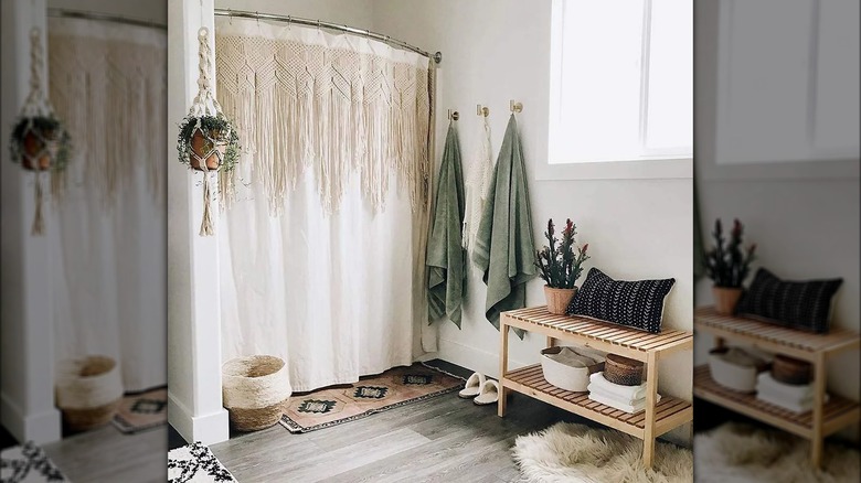 Ivory macrame shower curtain