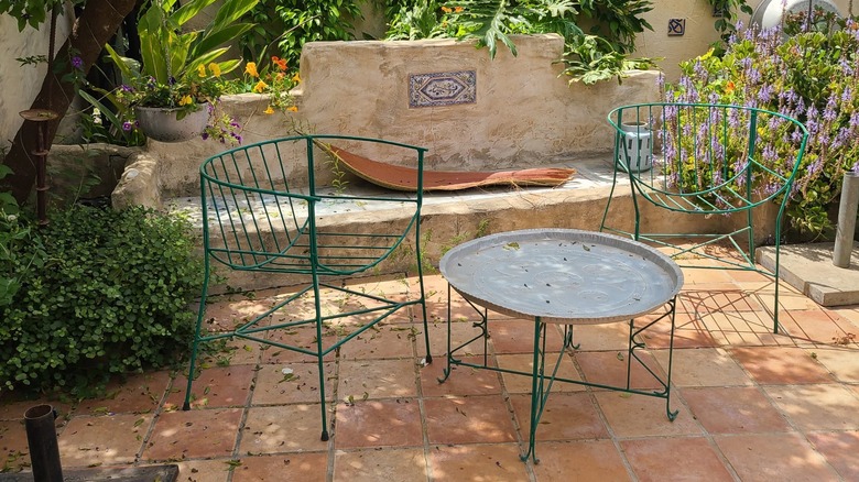 tile patio with furniture