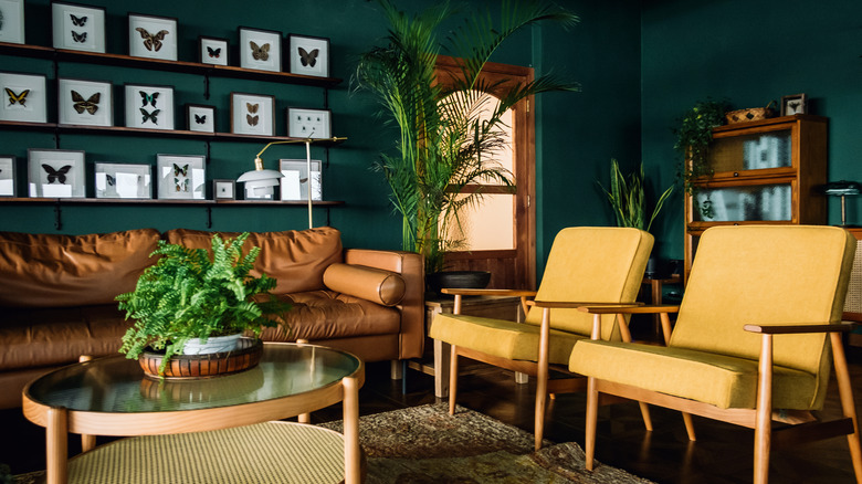 living room with green walls