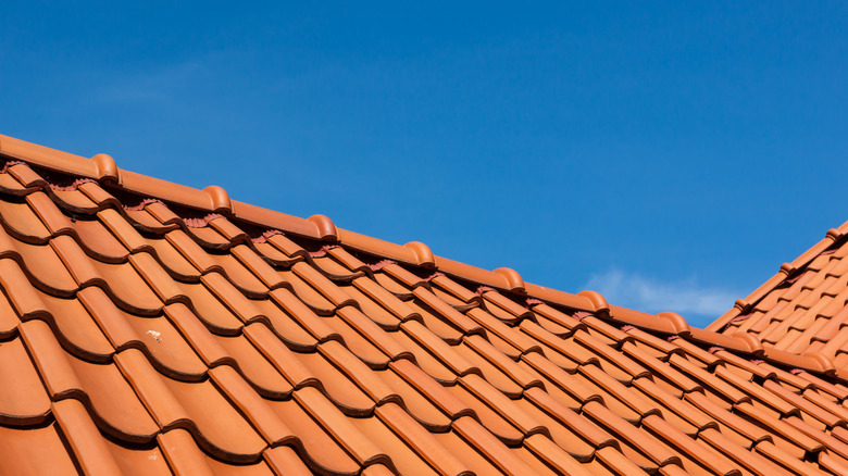 Close up of clay tile roof