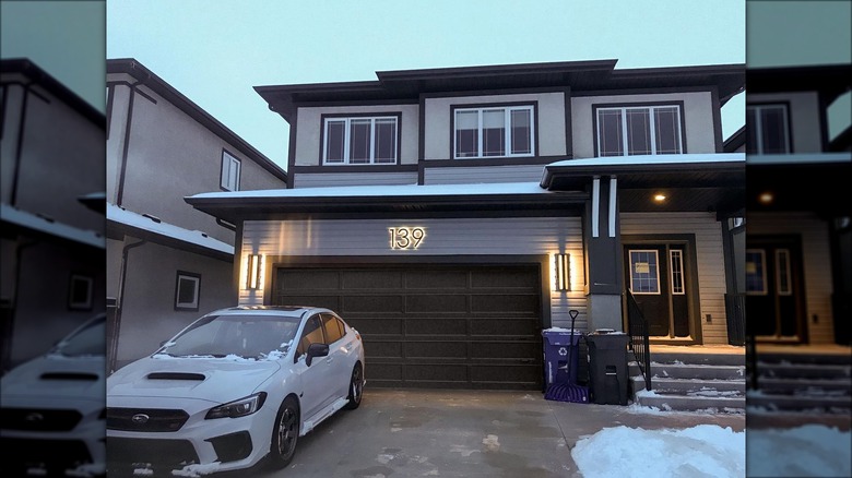 House numbers above garage door