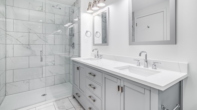 Contemporary gray and white bathroom