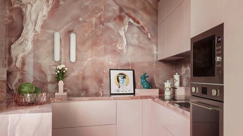 pink marble kitchen