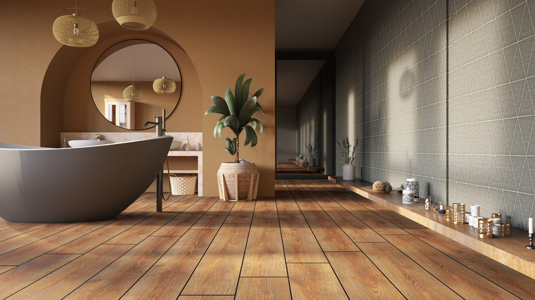 bathroom with wood vanity