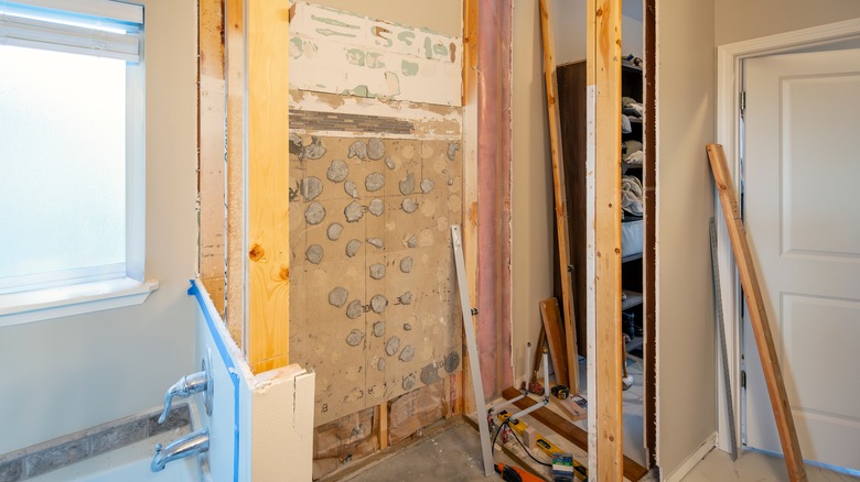 a bathroom being renovated