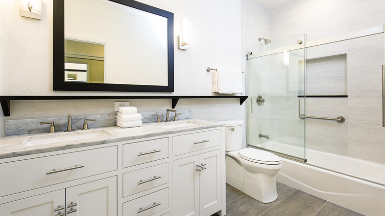 open shelving in bathroom