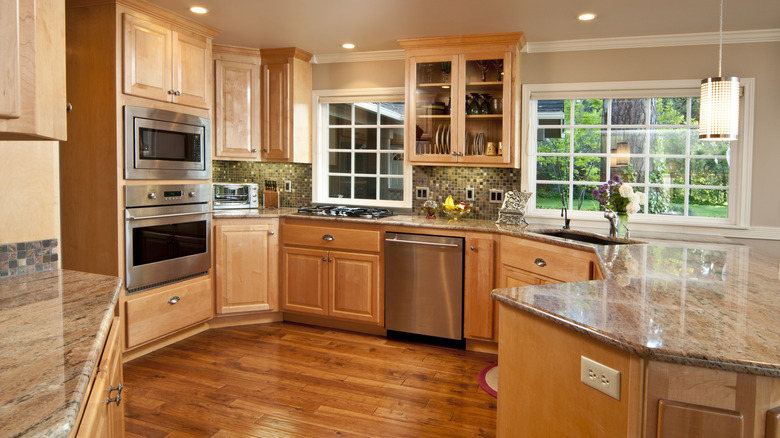 kitchen with stained wood cabinets