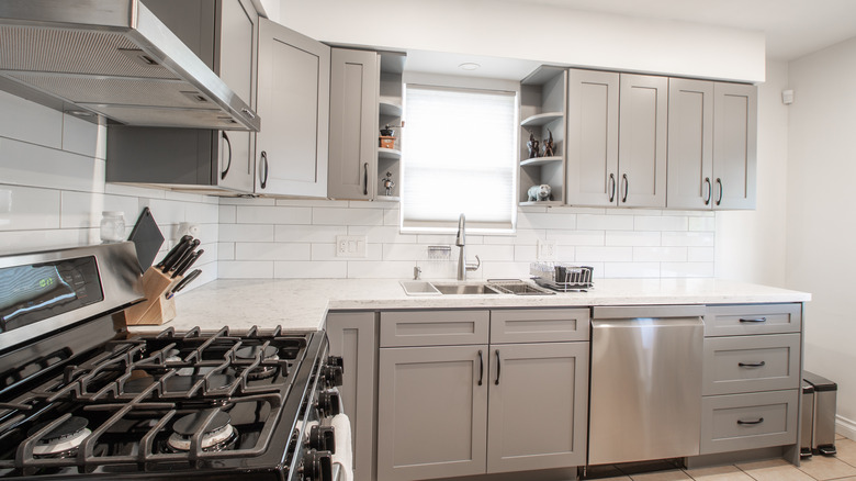 kitchen with grey cabinets