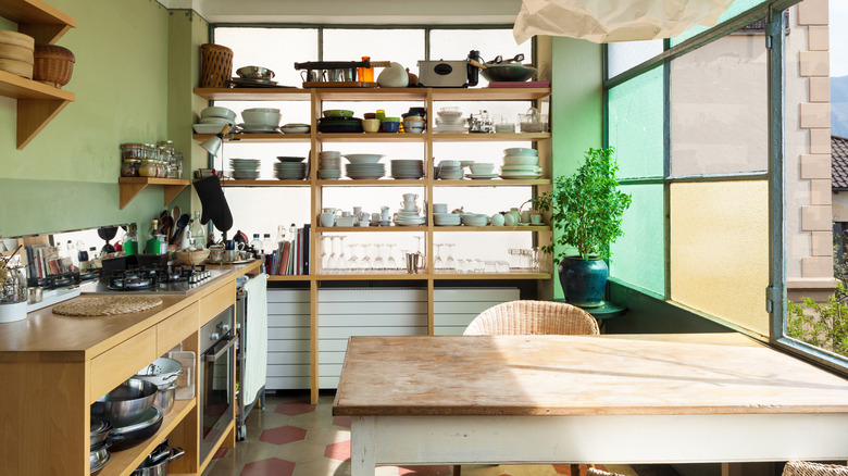 kitchen with open shelves