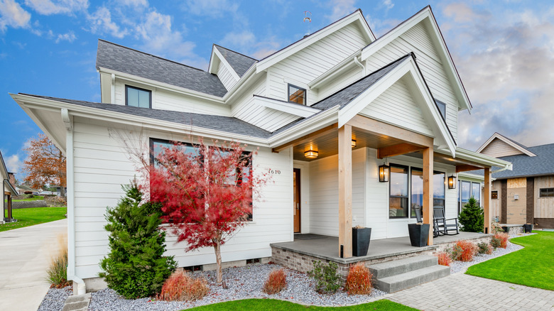 Exterior of a large modern farmhouse home