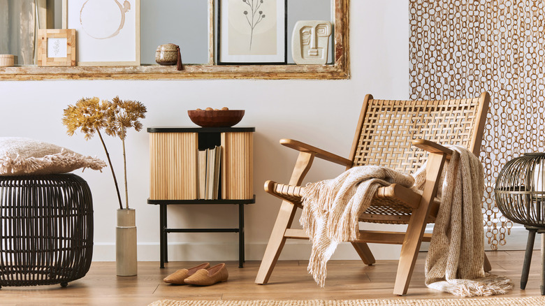 Rattan featured prominently in room