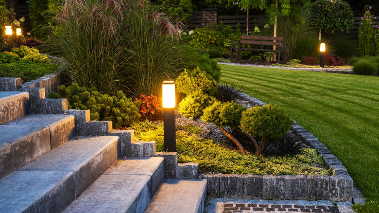 Path light next to garden steps