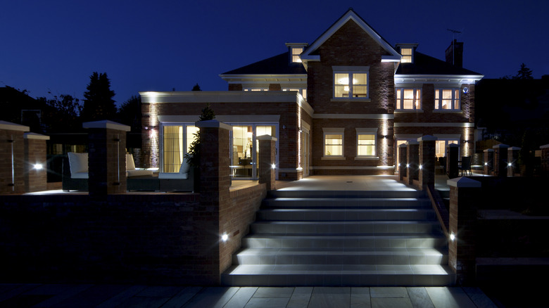 A well-lighted home exterior