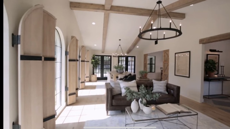 cream walls with wood beams