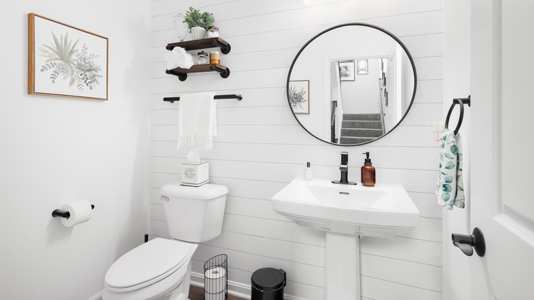 Shiplap wall in bathroom