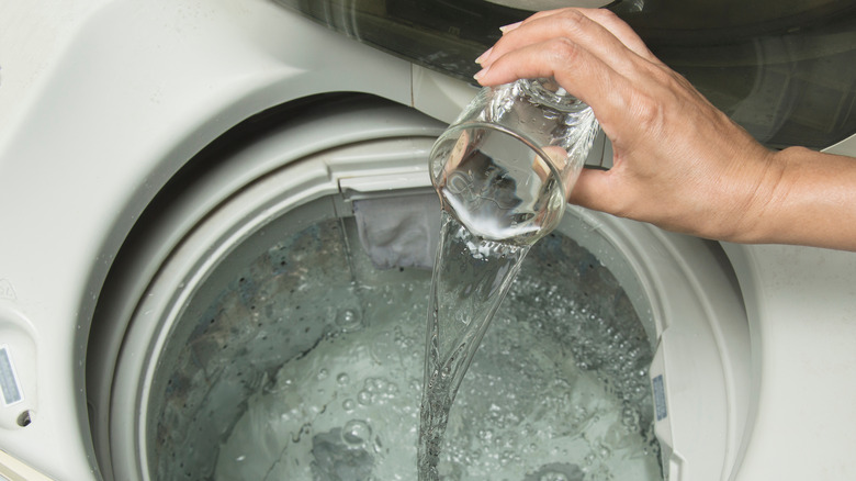 Pouring vinegar into washer